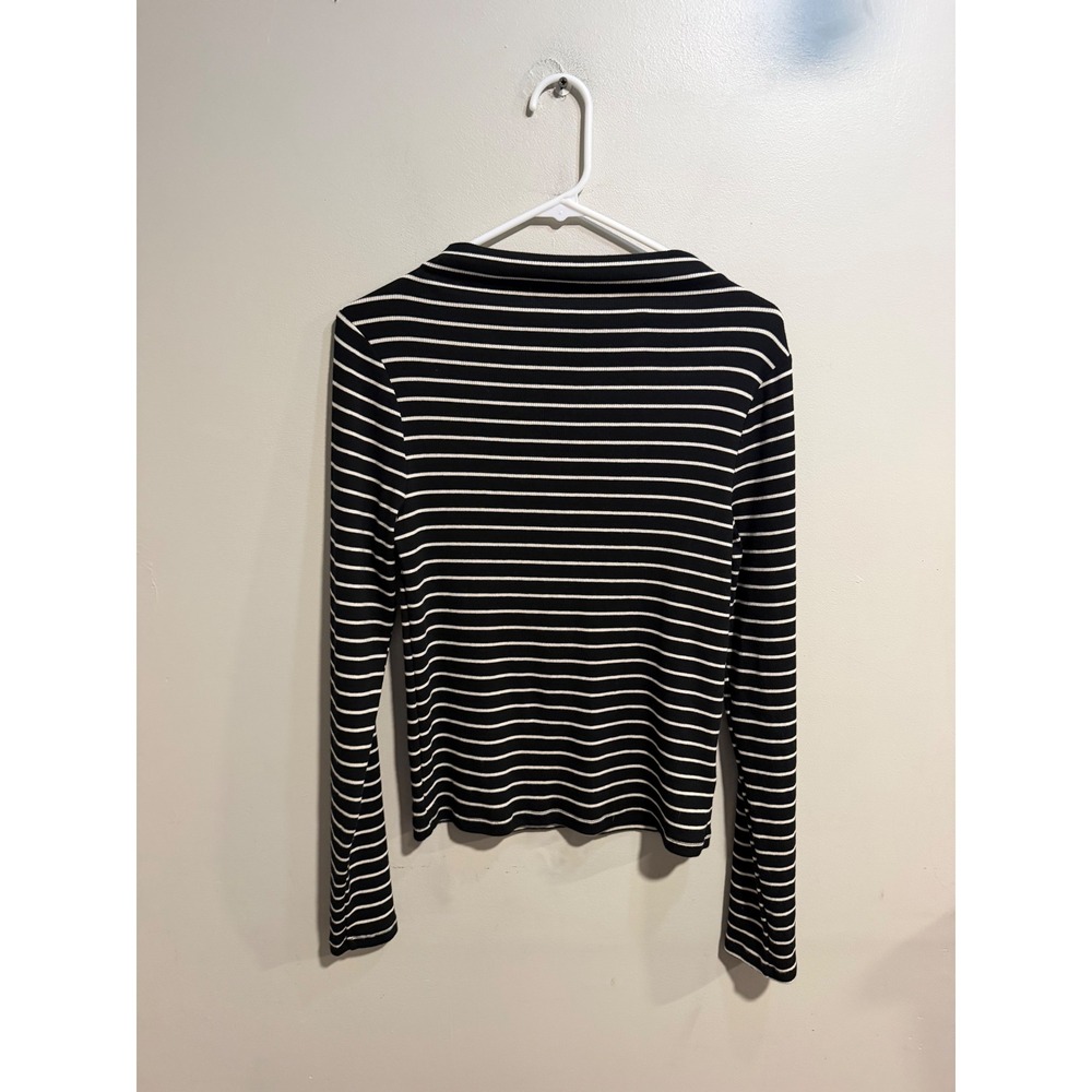 Gap Modern Tee Womens Medium Black White Striped Ribbed Boat Neck Long Sleeve